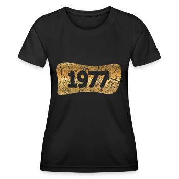 Lingots d’or 1977 - T-shirt sport Femme - noir - Devant - AI Model Female 172 light (172cm)
