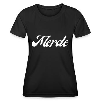 Merde humour cadeau - T-shirt sport Femme - noir - Devant - AI Model Female 172 light (172cm)
