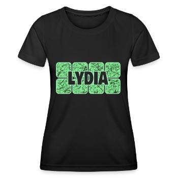 First name Lydia - Women's Functional T-Shirt - black - Front - AI Model Female 172 light (172cm)