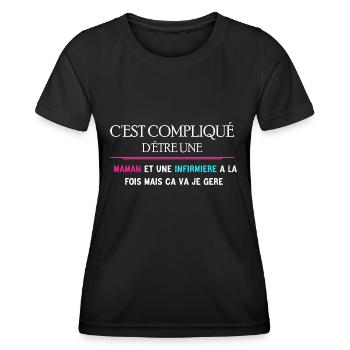 Maman et Infirmière - T-shirt sport Femme - noir - Devant - AI Model Female 172 light (172cm)