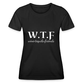 wtf wine, funny drinking slogan - Women's Functional T-Shirt - black - Front - AI Model Female 172 light (172cm)