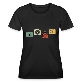 Vintage-Retro-Kamera - Frauen Funktions-T-Shirt - Schwarz - Vorne - AI Model Female 172 light (172cm)