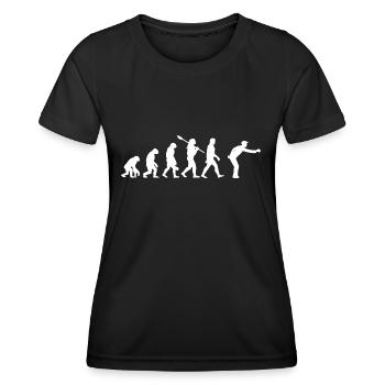 Évolution du Singe au Joeur de Pétanque - T-shirt sport Femme - noir - Devant - AI Model Female 172 light (172cm)
