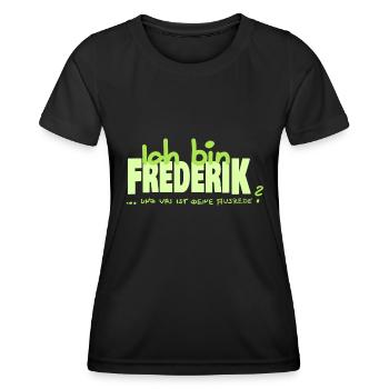 Namenschild Frederik - Frauen Funktions-T-Shirt - Schwarz - Vorne - AI Model Female 172 light (172cm)