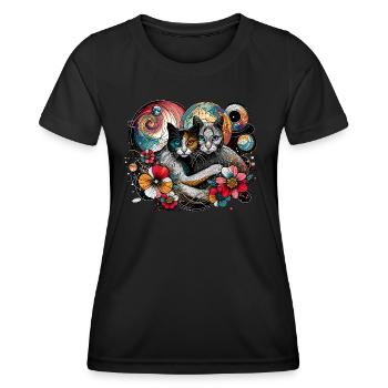 Kosmisches Katzengeflüster - Frauen Funktions-T-Shirt - Schwarz - Vorne - AI Model Female 172 light (172cm)
