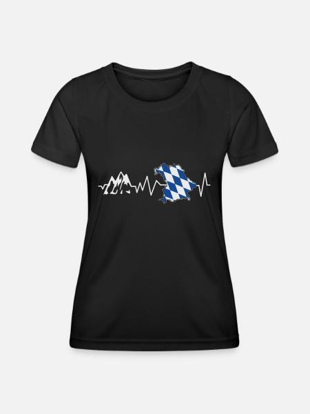 Herzschlag Bayern Wandern Berge - Frauen Funktions-T-Shirt - Schwarz