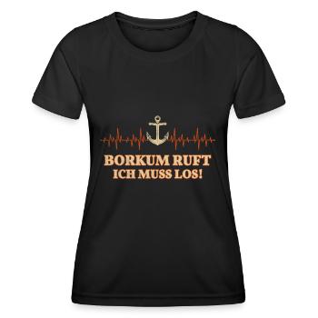 Borkum ruft Herzschlag Ostfriesland Nordsee - Frauen Funktions-T-Shirt - Schwarz - Vorne - AI Model Female 172 light (172cm)