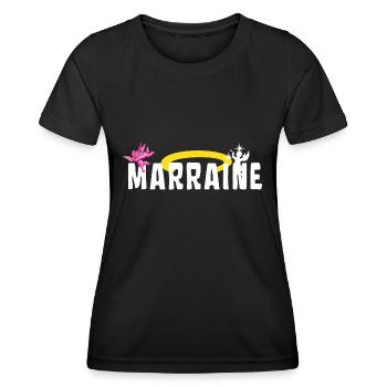 Marraine Baptême Auréole Anges - T-shirt sport Femme - noir - Devant - AI Model Female 172 light (172cm)