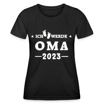 Ich werde Oma 2023 Babyfüße - Enkel Enkelkind - Frauen Funktions-T-Shirt - Schwarz - Vorne - AI Model Female 172 light (172cm)