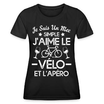 Je suis un mec simple j'aime le vélo et l'apéro - T-shirt sport Femme - noir - Devant - AI Model Female 172 light (172cm)