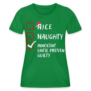 Naughty Nice Innocent,Funny Christmas Gift - Women's Functional T-Shirt - kelly green - Front - AI Model Female 172 dark (172cm)