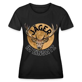 Jagd - Jäger - Jägerin - jagen - Hirsch - Frauen Funktions-T-Shirt - Schwarz - Vorne - AI Model Female 172 light (172cm)