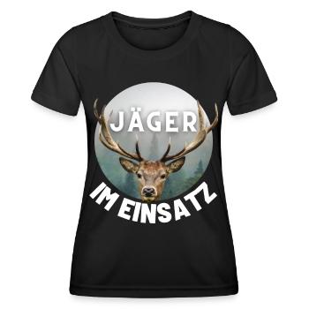 Jagd - Jäger - Jägerin - jagen - Hirsch - Frauen Funktions-T-Shirt - Schwarz - Vorne - AI Model Female 172 light (172cm)