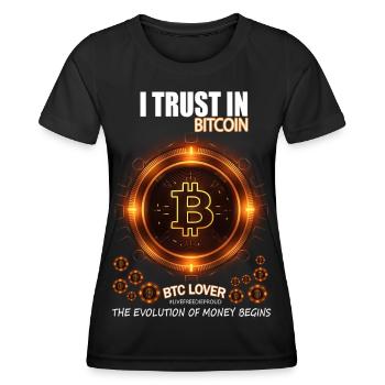 ICH VERTRAUE AUF BITCOIN BTC EVOLUTION DES GELDES - Frauen Funktions-T-Shirt - Schwarz - Vorne - AI Model Female 172 light (172cm)