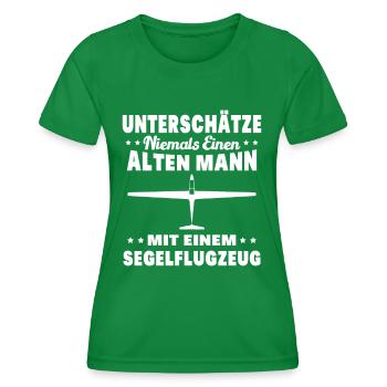 Alter Mann mit Segelflugzeug | Segelfliegen - Frauen Funktions-T-Shirt - Kelly Green - Vorne - AI Model Female 172 dark (172cm)