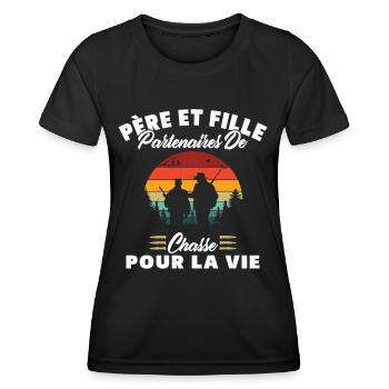 Père Et Fille Partenaires De Chasse Humour Cadeau - T-shirt sport Femme - noir - Devant - AI Model Female 172 light (172cm)