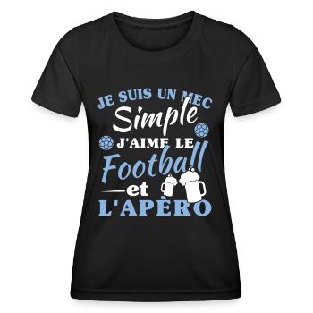 Un mec simple, football et apéro - T-shirt sport Femme - noir - Devant - AI Model Female 172 light (172cm)