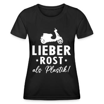 Lieber Rost als Plastic - Frauen Funktions-T-Shirt - Schwarz - Vorne - AI Model Female 172 light (172cm)
