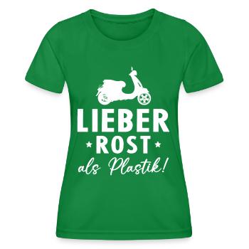 Lieber Rost als Plastic - Frauen Funktions-T-Shirt - Kelly Green - Vorne - AI Model Female 172 dark (172cm)