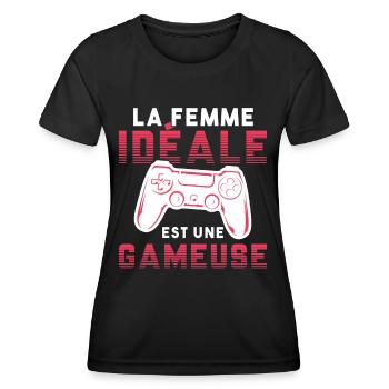 La femme idéale est une gameuse cadeau geek humour - T-shirt sport Femme - noir - Devant - AI Model Female 172 light (172cm)