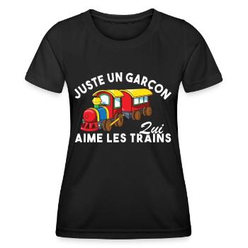 Juste un garçon qui aime les trains - T-shirt sport Femme - noir - Devant - AI Model Female 172 light (172cm)
