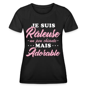 Mürrisches, aber liebenswertes personalisiertes Humorgeschenk - Frauen Funktions-T-Shirt - Schwarz - Vorne - AI Model Female 172 light (172cm)