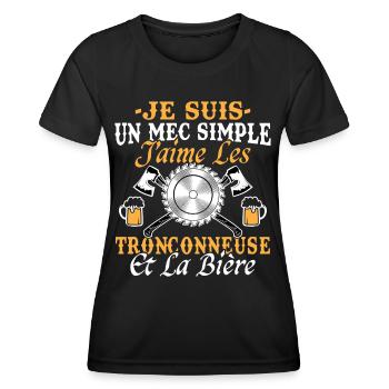 Kettensäge Bier Humor Mann Holzfäller Lustig - Frauen Funktions-T-Shirt - Schwarz - Vorne - AI Model Female 172 light (172cm)