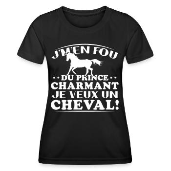 Je m'en fou du prince charmant je veux un cheval - T-shirt sport Femme - noir - Devant - AI Model Female 172 light (172cm)