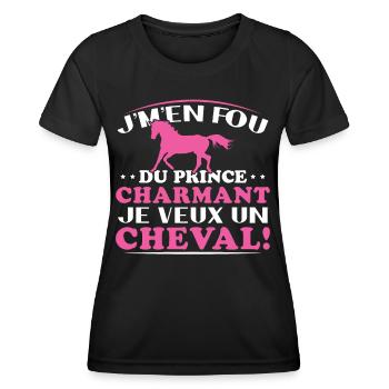 Je m'en fou du prince charmant je veux un cheval - T-shirt sport Femme - noir - Devant - AI Model Female 172 light (172cm)