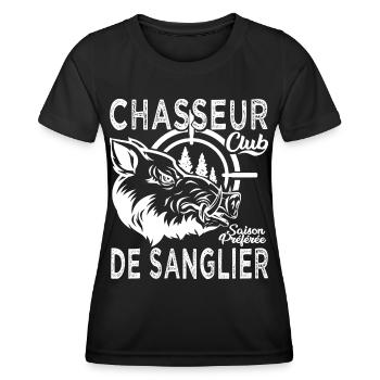 Chassé chasseur de sanglier cadeau cool chasse - T-shirt sport Femme - noir - Devant - AI Model Female 172 light (172cm)
