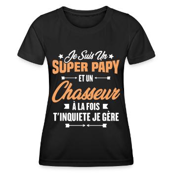 Je suis un super papy et un chasseur, Cadeau papy - T-shirt sport Femme - noir - Devant - AI Model Female 172 light (172cm)