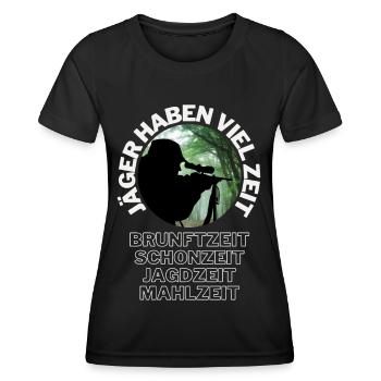 Jagd Jäger Wildschwein REH Hirsch Jägerin jagen - Frauen Funktions-T-Shirt - Schwarz - Vorne - AI Model Female 172 light (172cm)
