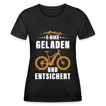 E MTB Geladen Und Entsichert E-Bike - Frauen Funktions-T-Shirt - Schwarz - Vorne - AI Model Female 172 light (172cm)