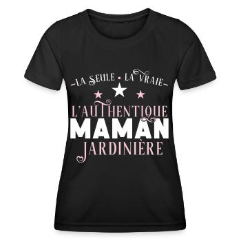 Maman Jardinière idée cadeau Jardin, Paysagiste - T-shirt sport Femme - noir - Devant - AI Model Female 172 light (172cm)