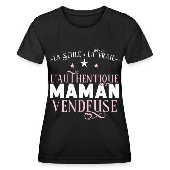 Vendeuse, idée cadeau profession. Citation humour - T-shirt sport Femme - noir - Devant - AI Model Female 172 light (172cm)