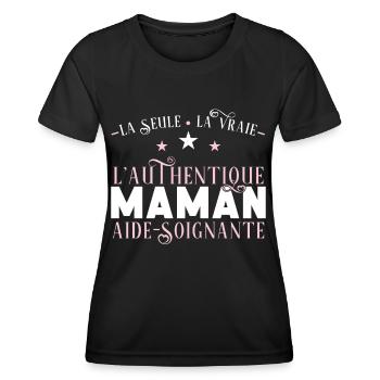 Maman Aide-soignante idée cadeau métier Humour - T-shirt sport Femme - noir - Devant - AI Model Female 172 light (172cm)