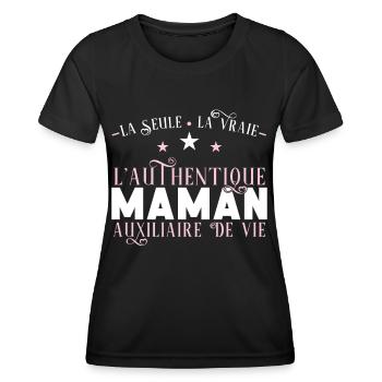 Auxiliaire de vie, idée cadeau aide à domicile - T-shirt sport Femme - noir - Devant - AI Model Female 172 light (172cm)