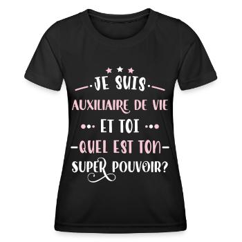 Auxiliaire de vie, idée cadeau aide à domicile - T-shirt sport Femme - noir - Devant - AI Model Female 172 light (172cm)