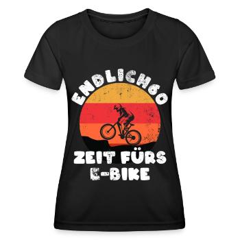 Endlich 60! Zeit fürs E-Bike, Fahrrad Fahrer - Frauen Funktions-T-Shirt - Schwarz - Vorne - AI Model Female 172 light (172cm)