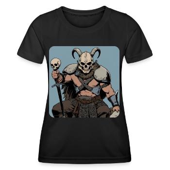 Viking warrior with skull mask and horns - Women's Functional T-Shirt - black - Front - AI Model Female 172 light (172cm)