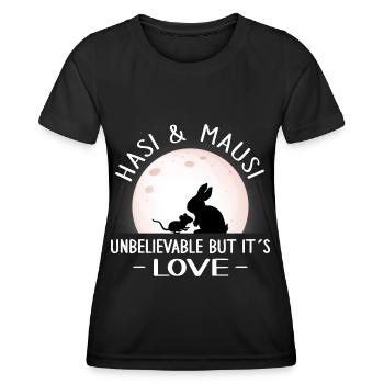 valentinstag patchwork hasi mausi schatz true love - Frauen Funktions-T-Shirt - Schwarz - Vorne - AI Model Female 172 light (172cm)