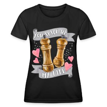 Love love, funny saying, salt-and-pepper - Women's Functional T-Shirt - black - Front - AI Model Female 172 light (172cm)