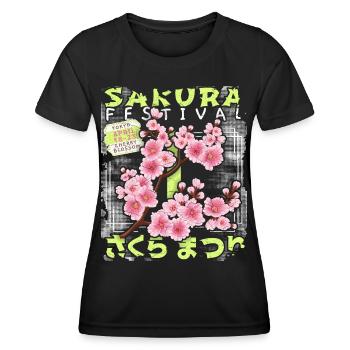 Japanese Cherry Blossom, Sakura Cherry Blossom Festival - Women's Functional T-Shirt - black - Front - AI Model Female 172 light (172cm)