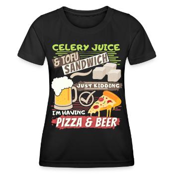 Jus de céleri, tofu, bière à pizza dicton amusant - T-shirt sport Femme - noir - Devant - AI Model Female 172 light (172cm)