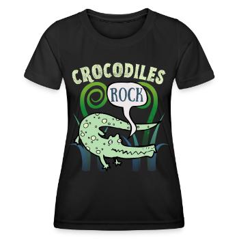 Krokodil-Crocodile, lustiger Spruch, Cartoon-Style - Frauen Funktions-T-Shirt - Schwarz - Vorne - AI Model Female 172 light (172cm)