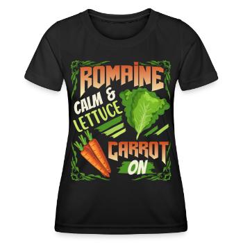 Salad, Romana salad, carrots, funny saying - Women's Functional T-Shirt - black - Front - AI Model Female 172 light (172cm)