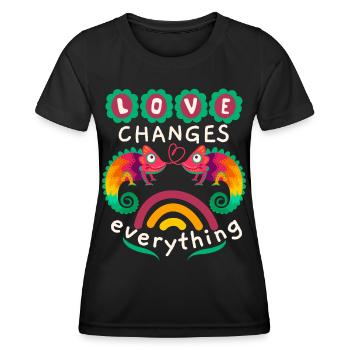 Valentine's Day, chameleon love, funny saying - Women's Functional T-Shirt - black - Front - AI Model Female 172 light (172cm)