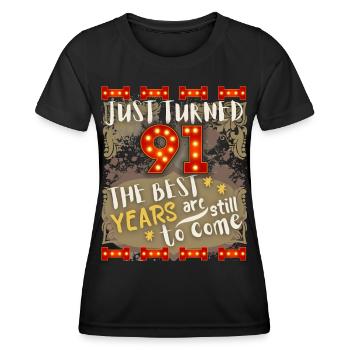 91. Geburtstag 91 Jahre alt Vintage-Design, Spruch - Frauen Funktions-T-Shirt - Schwarz - Vorne - AI Model Female 172 light (172cm)