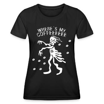 Kaffeetrinker Zombie lustiger Spruch, Morgenkaffee - Frauen Funktions-T-Shirt - Schwarz - Vorne - AI Model Female 172 light (172cm)