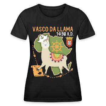 Lama-Llama, Vasco-Da-Gama, dicton drôle - T-shirt sport Femme - noir - Devant - AI Model Female 172 light (172cm)